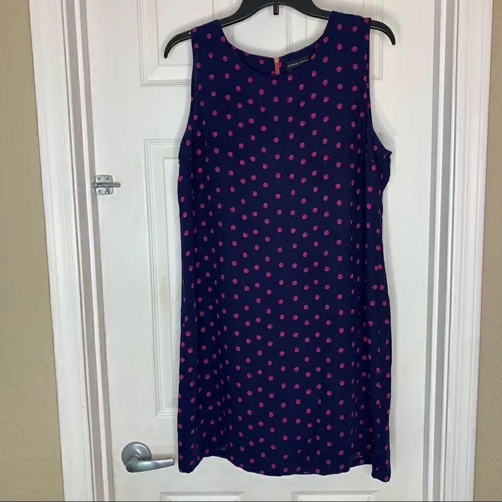 Adrienne Vittadini Navy and Pink Polka Dot Dress Size 12